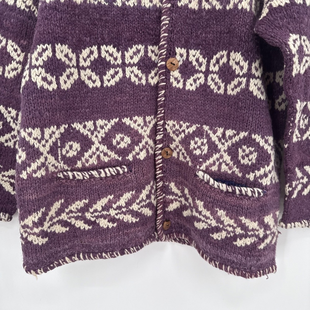 Signature Imports Womens 100% Wool Purple Button Up Cardigan Size Large Boho - Picture 4 of 10